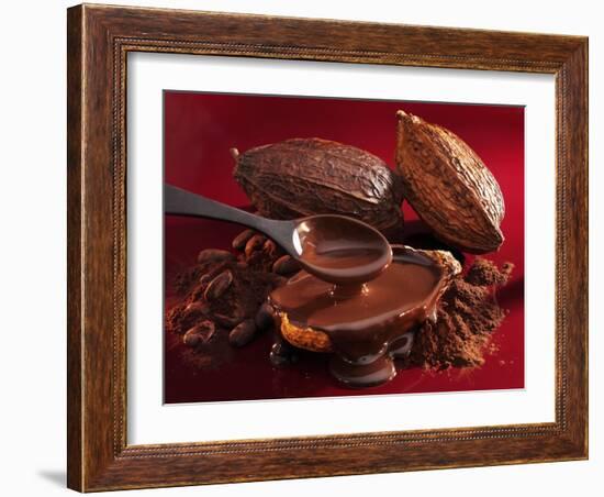 Chocolate Sauce, Cocoa Powder, Cocoa Beans and Cacao Fruits-Karl Newedel-Framed Photographic Print