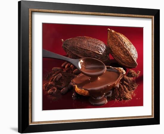 Chocolate Sauce, Cocoa Powder, Cocoa Beans and Cacao Fruits-Karl Newedel-Framed Photographic Print