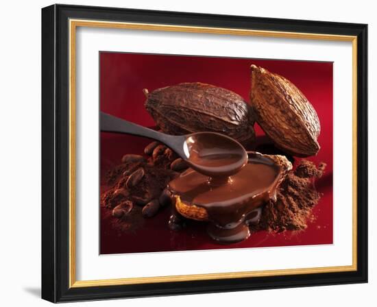 Chocolate Sauce, Cocoa Powder, Cocoa Beans and Cacao Fruits-Karl Newedel-Framed Photographic Print