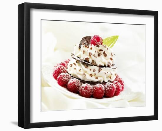 Chocolate Wafer and Cream Fancy Garnished with Raspberries-null-Framed Photographic Print