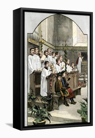 Choir Singing a Christmas Hymn in an Anglican Church, 1880s-null-Framed Premier Image Canvas