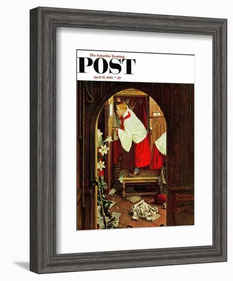 "Choirboy" Saturday Evening Post Cover, April 17,1954-Norman Rockwell-Framed Giclee Print