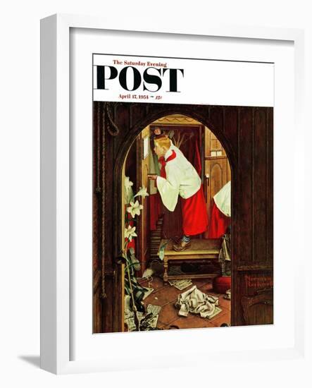 "Choirboy" Saturday Evening Post Cover, April 17,1954-Norman Rockwell-Framed Giclee Print