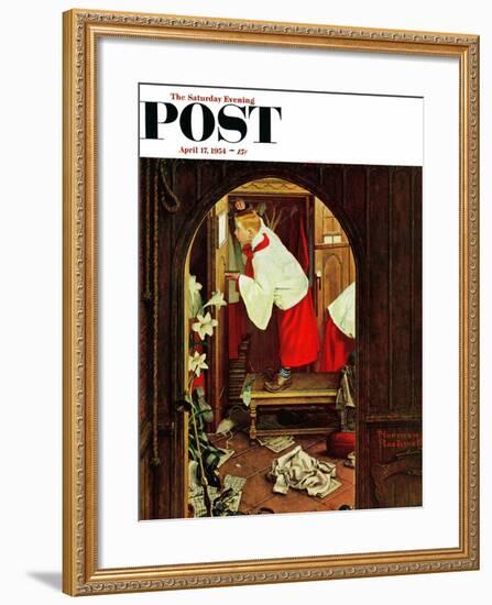 "Choirboy" Saturday Evening Post Cover, April 17,1954-Norman Rockwell-Framed Giclee Print