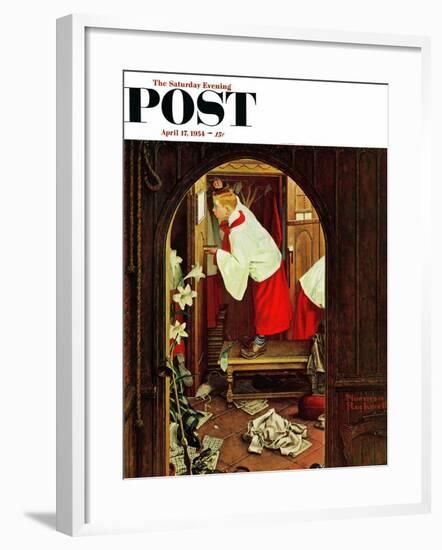 "Choirboy" Saturday Evening Post Cover, April 17,1954-Norman Rockwell-Framed Giclee Print