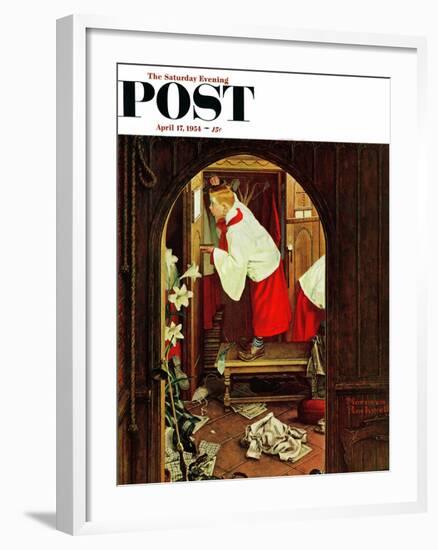 "Choirboy" Saturday Evening Post Cover, April 17,1954-Norman Rockwell-Framed Giclee Print