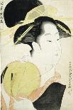 A Full Length Portrait of the Courtesan Somenosuke Accompanied by Two Kamuro-Chokosai Eisho-Giclee Print