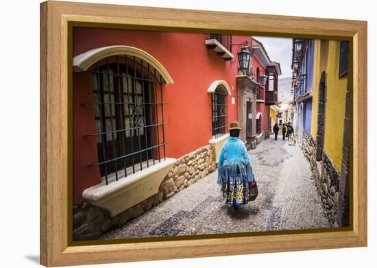 Chollita on Calle Jaen, a Colourful Colonial Cobbled Street in La Paz, La Paz Department, Bolivia-Matthew Williams-Ellis-Framed Premier Image Canvas