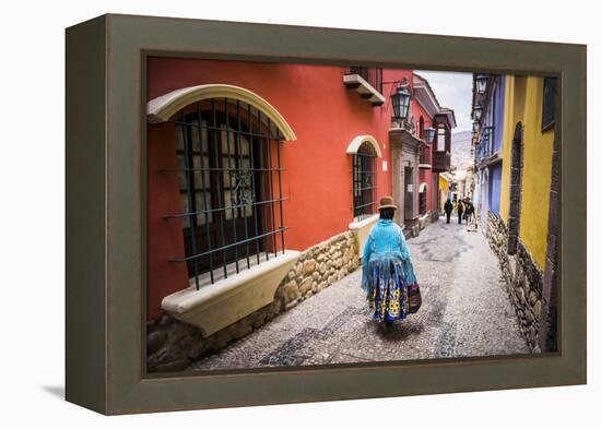 Chollita on Calle Jaen, a Colourful Colonial Cobbled Street in La Paz, La Paz Department, Bolivia-Matthew Williams-Ellis-Framed Premier Image Canvas