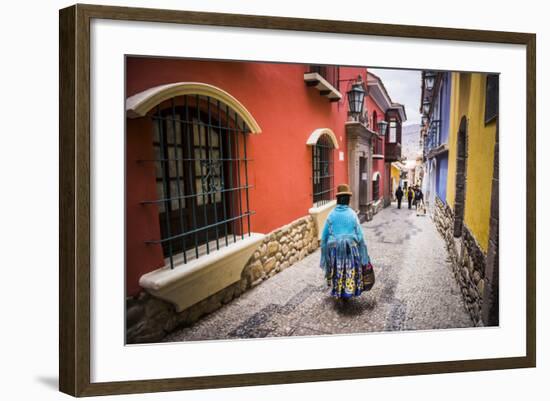 Chollita on Calle Jaen, a Colourful Colonial Cobbled Street in La Paz, La Paz Department, Bolivia-Matthew Williams-Ellis-Framed Photographic Print