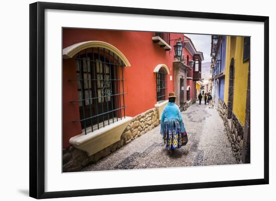 Chollita on Calle Jaen, a Colourful Colonial Cobbled Street in La Paz, La Paz Department, Bolivia-Matthew Williams-Ellis-Framed Photographic Print