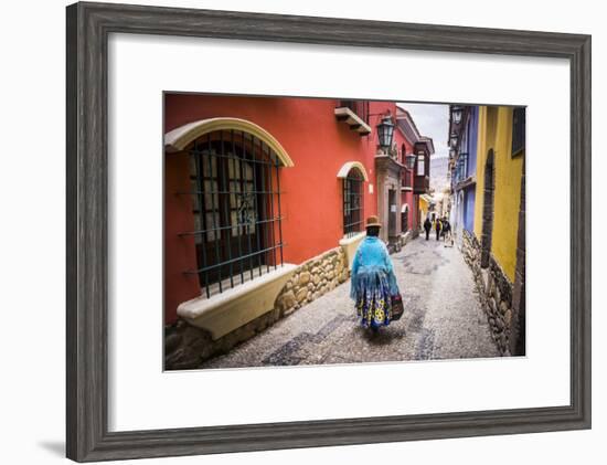 Chollita on Calle Jaen, a Colourful Colonial Cobbled Street in La Paz, La Paz Department, Bolivia-Matthew Williams-Ellis-Framed Photographic Print