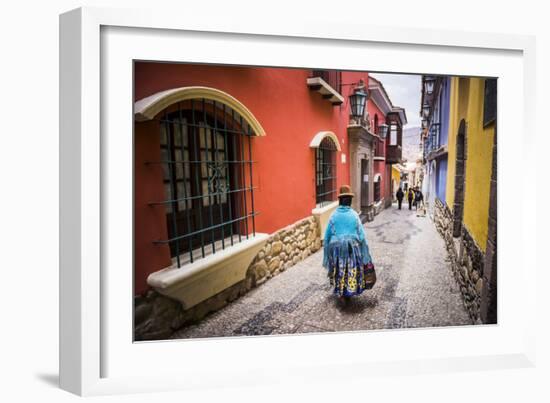 Chollita on Calle Jaen, a Colourful Colonial Cobbled Street in La Paz, La Paz Department, Bolivia-Matthew Williams-Ellis-Framed Photographic Print