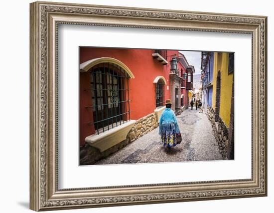 Chollita on Calle Jaen, a Colourful Colonial Cobbled Street in La Paz, La Paz Department, Bolivia-Matthew Williams-Ellis-Framed Photographic Print