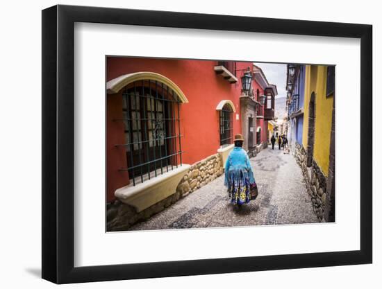 Chollita on Calle Jaen, a Colourful Colonial Cobbled Street in La Paz, La Paz Department, Bolivia-Matthew Williams-Ellis-Framed Photographic Print