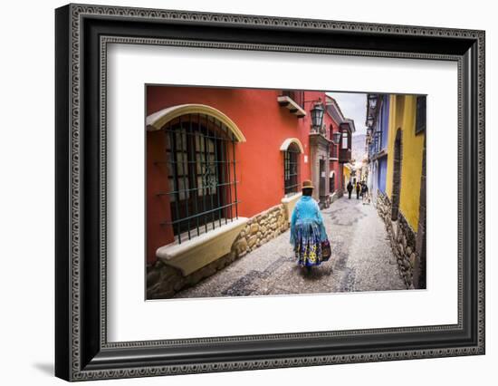 Chollita on Calle Jaen, a Colourful Colonial Cobbled Street in La Paz, La Paz Department, Bolivia-Matthew Williams-Ellis-Framed Photographic Print