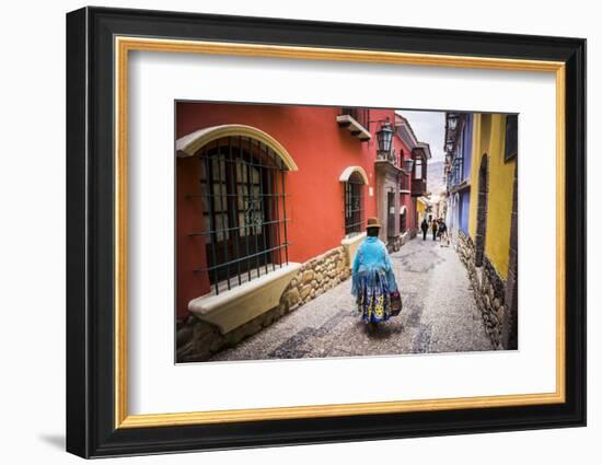 Chollita on Calle Jaen, a Colourful Colonial Cobbled Street in La Paz, La Paz Department, Bolivia-Matthew Williams-Ellis-Framed Photographic Print