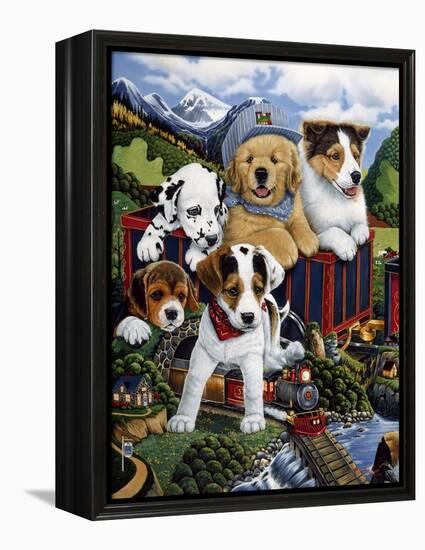 Choo Choo Puppies-Jenny Newland-Framed Premier Image Canvas