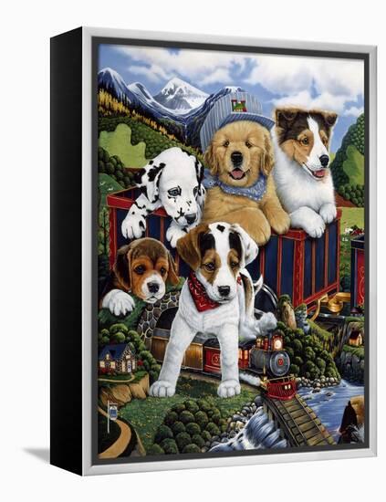 Choo Choo Puppies-Jenny Newland-Framed Premier Image Canvas