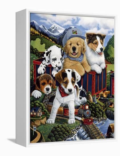 Choo Choo Puppies-Jenny Newland-Framed Premier Image Canvas