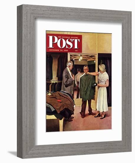 "Choosing a New Suit," Saturday Evening Post Cover, November 20, 1948-John Falter-Framed Giclee Print