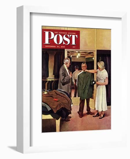 "Choosing a New Suit," Saturday Evening Post Cover, November 20, 1948-John Falter-Framed Giclee Print