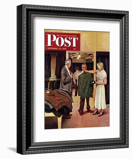 "Choosing a New Suit," Saturday Evening Post Cover, November 20, 1948-John Falter-Framed Giclee Print