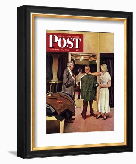 "Choosing a New Suit," Saturday Evening Post Cover, November 20, 1948-John Falter-Framed Giclee Print