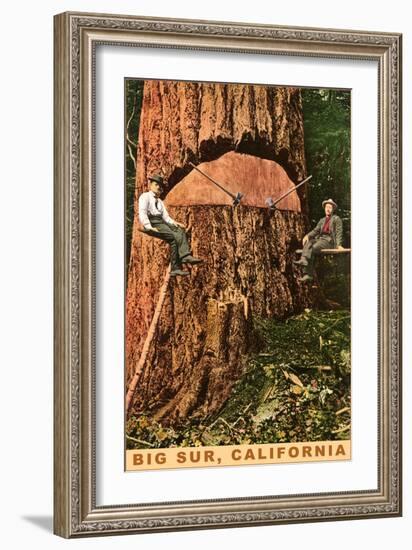 Chopping Down a Redwood, Big Sur, California-null-Framed Art Print