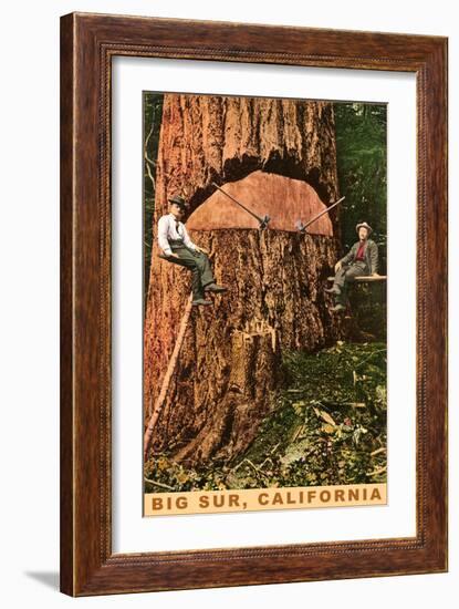 Chopping Down a Redwood, Big Sur, California-null-Framed Art Print