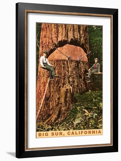 Chopping Down a Redwood, Big Sur, California-null-Framed Art Print