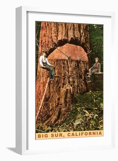 Chopping Down a Redwood, Big Sur, California-null-Framed Art Print