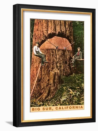 Chopping Down a Redwood, Big Sur, California-null-Framed Art Print