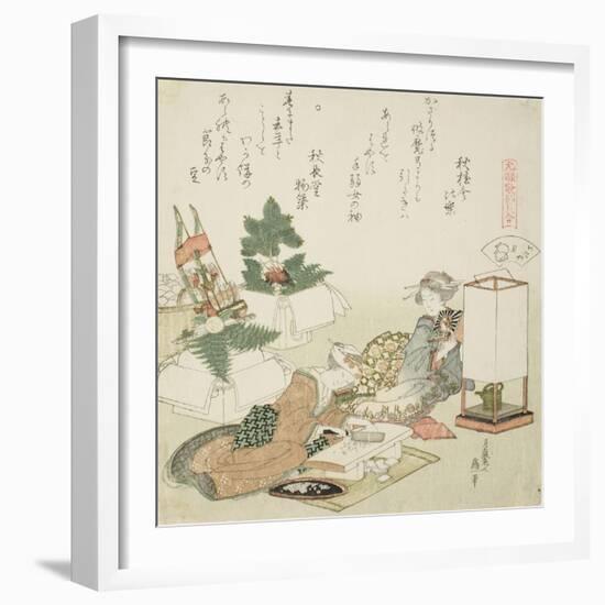 Chopping Rice Cakes, Illustration for the Board-Roof Shell (Itayagai), 1821-Katsushika Hokusai-Framed Giclee Print