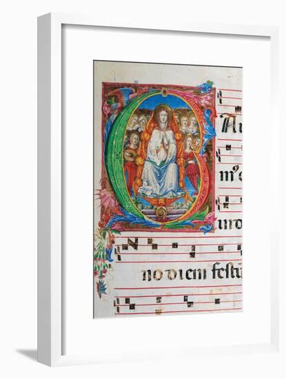 Choral part of the Mass, illuminated manuscript, 15th c. Osservanza Basilica, Siena, Italy-null-Framed Art Print