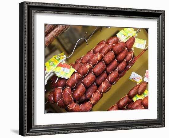 Chorizo, Red Paprika Sausage (Spain), Hanging up for Sale-Christopher Leggett-Framed Photographic Print