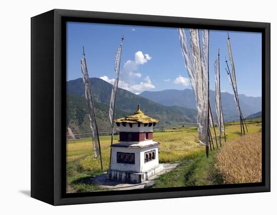 Chorten and Prayer Flags in the Punakha Valley Near Chimi Lhakhang Temple, Punakha, Bhutan, Himalay-Lee Frost-Framed Premier Image Canvas