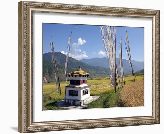 Chorten and Prayer Flags in the Punakha Valley Near Chimi Lhakhang Temple, Punakha, Bhutan, Himalay-Lee Frost-Framed Photographic Print