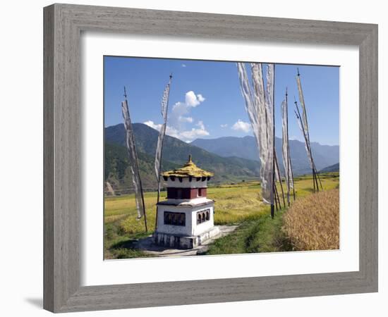 Chorten and Prayer Flags in the Punakha Valley Near Chimi Lhakhang Temple, Punakha, Bhutan, Himalay-Lee Frost-Framed Photographic Print