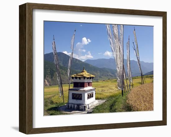 Chorten and Prayer Flags in the Punakha Valley Near Chimi Lhakhang Temple, Punakha, Bhutan, Himalay-Lee Frost-Framed Photographic Print