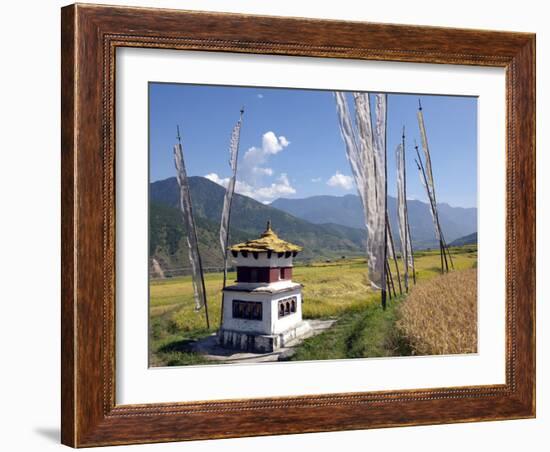 Chorten and Prayer Flags in the Punakha Valley Near Chimi Lhakhang Temple, Punakha, Bhutan, Himalay-Lee Frost-Framed Photographic Print