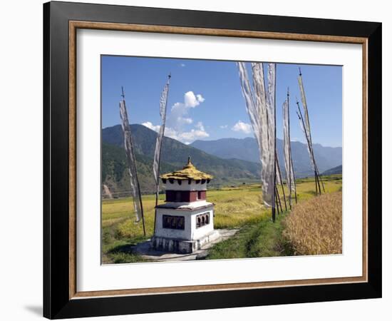 Chorten and Prayer Flags in the Punakha Valley Near Chimi Lhakhang Temple, Punakha, Bhutan, Himalay-Lee Frost-Framed Photographic Print