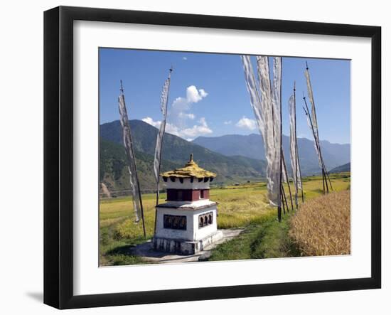 Chorten and Prayer Flags in the Punakha Valley Near Chimi Lhakhang Temple, Punakha, Bhutan, Himalay-Lee Frost-Framed Photographic Print