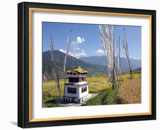 Chorten and Prayer Flags in the Punakha Valley Near Chimi Lhakhang Temple, Punakha, Bhutan, Himalay-Lee Frost-Framed Photographic Print