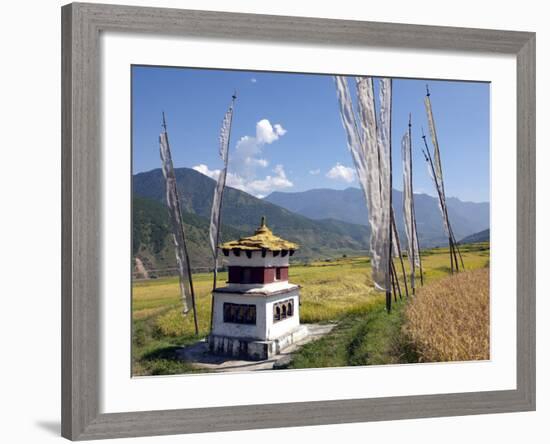 Chorten and Prayer Flags in the Punakha Valley Near Chimi Lhakhang Temple, Punakha, Bhutan, Himalay-Lee Frost-Framed Photographic Print