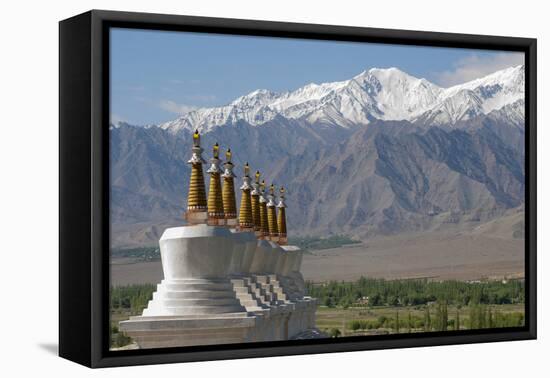 Chortens with Gold Spires Overlooking a Valley, Ladakh, India-Ellen Clark-Framed Premier Image Canvas