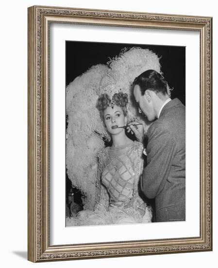 Chorus Girl Getting Makeup Applied During Production of the Movie "The Ziegfeld Follies"-John Florea-Framed Photographic Print