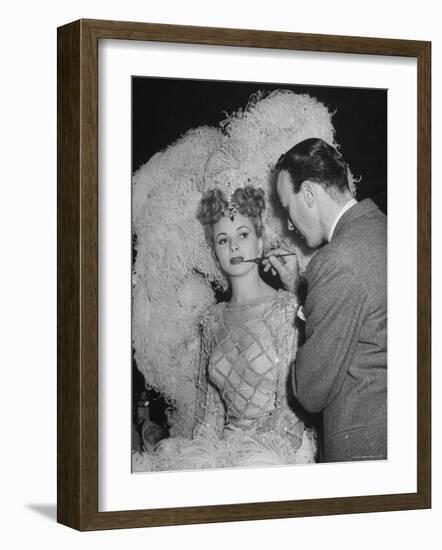 Chorus Girl Getting Makeup Applied During Production of the Movie "The Ziegfeld Follies"-John Florea-Framed Photographic Print