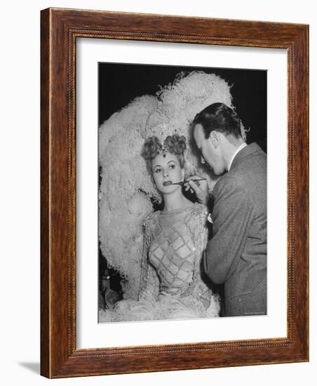 Chorus Girl Getting Makeup Applied During Production of the Movie "The Ziegfeld Follies"-John Florea-Framed Photographic Print