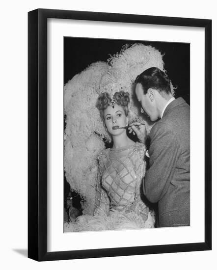 Chorus Girl Getting Makeup Applied During Production of the Movie "The Ziegfeld Follies"-John Florea-Framed Photographic Print